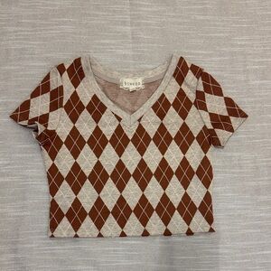Btween Brown and Cream Argyle Kids Tee